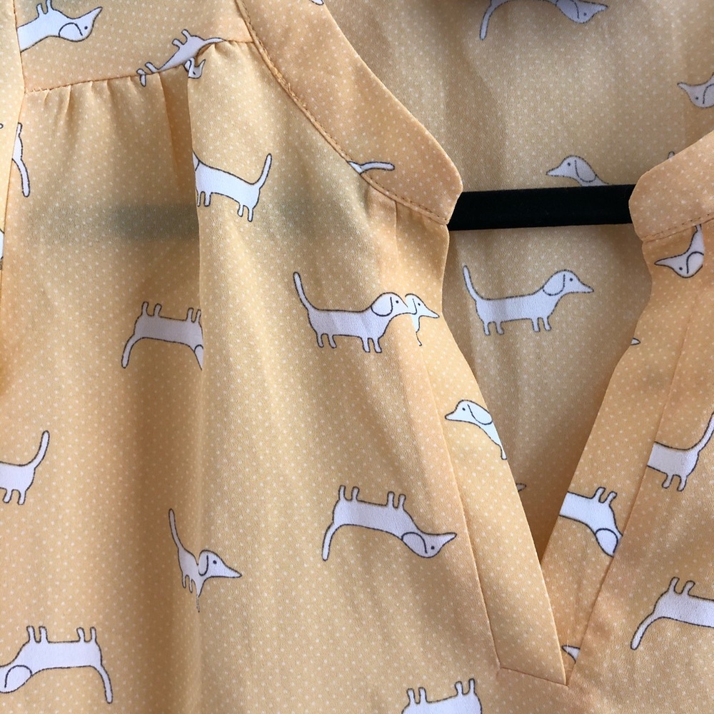 Lipslide Flutter Sleeve Yellow Dachshund Blouse
